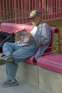 older guy searches entertain guide for Los Angeles
