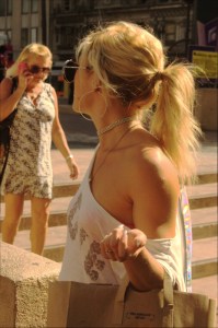 2 blondes in secy attrie wlak into slutwalk downtown la 2015 photo