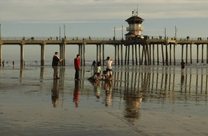 beach scene, pier, ocean, kinds, adults activity at the water line