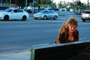older woman looks disapprovingly on Van Nuys Bvld Christmas week